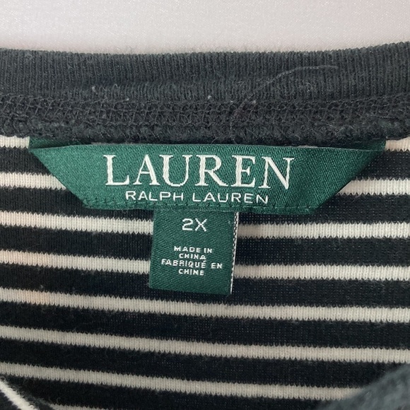 LAUREN black and white stripe with brown suede detail blouse 2XL - Picture 5 of 6